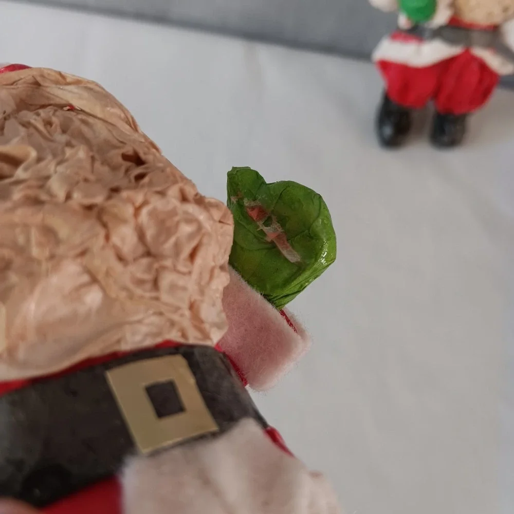 Vintage Paper Mache Christmas Ornaments Set‎ 4 Santa Elf Folk Art Figures Retro